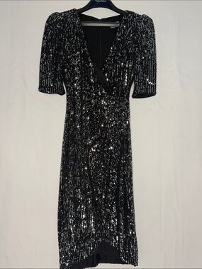Calvin Klein Black Sequin Wrap Midi Dress